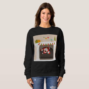 black santa stuck in fireplace womens sweatshirt