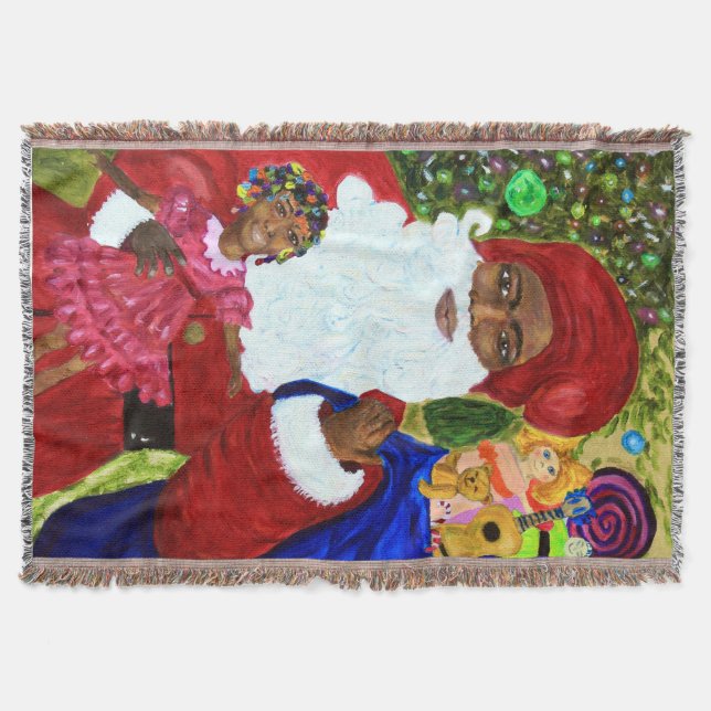 Black Santa Throw Blanket - Home Decor Gifts (Front)
