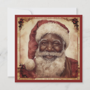 Black Santa White Beard Santa Hat Vintage Holiday Card