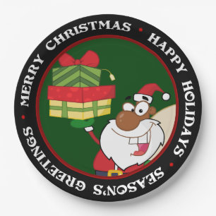 Black Santa with Gifts Paper Plate