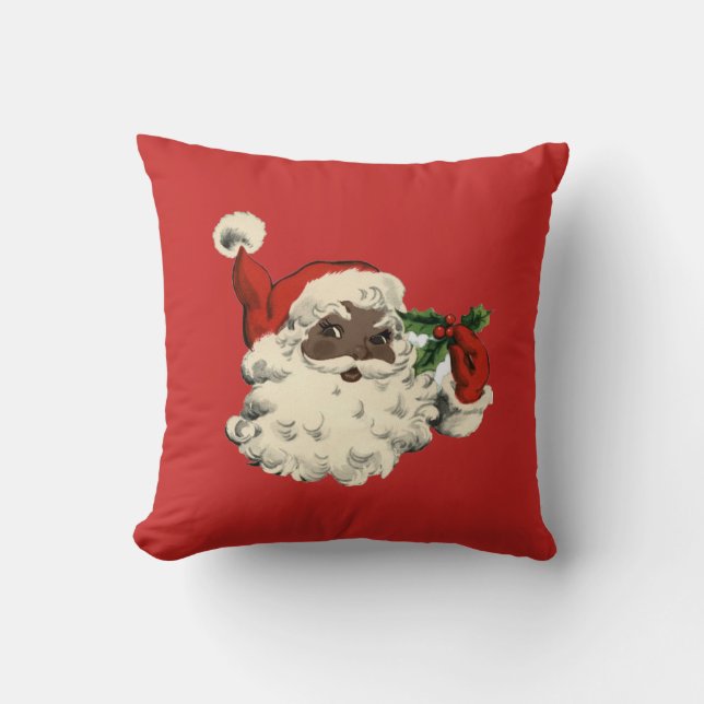 Black Santa with Holly Cushion (Front)