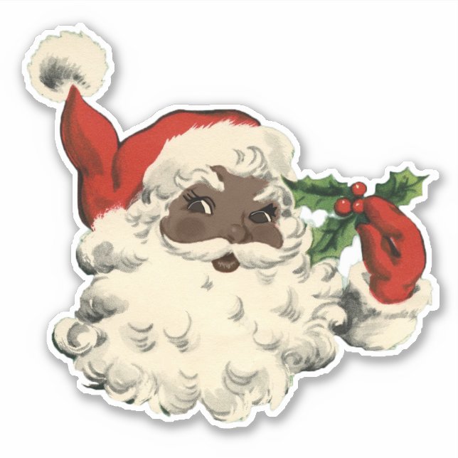 Black Santa with Holly Sticker (Front)