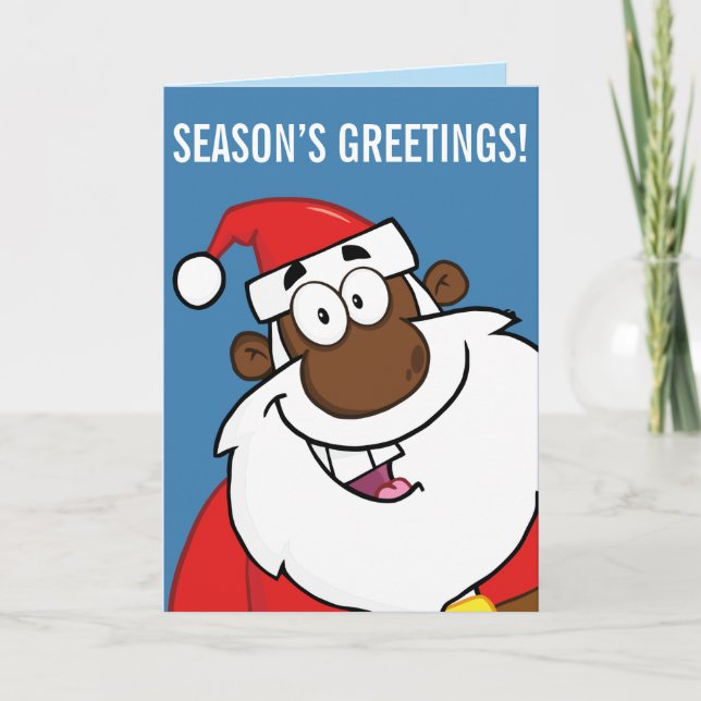 Black Santa with Reindeer Holiday Card (Front)