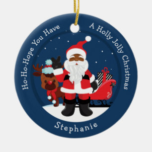 Black Santa with Rudolph Ceramic Tree Decoration