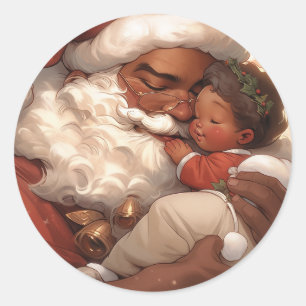 Black Santa's Joy Classic Round Sticker