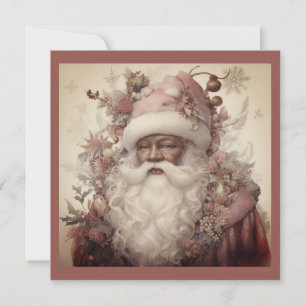 Black Santa's Rococo Look - Pink Floral Touch Holiday Card