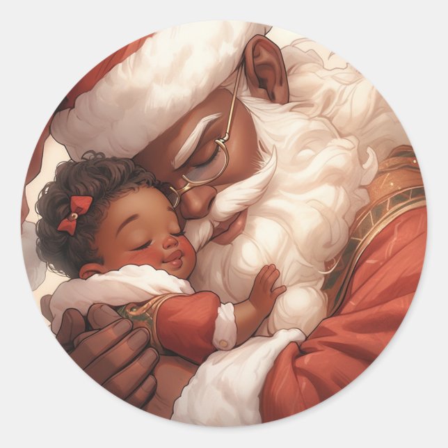  Black Santa's Tender  Heart of Joy Classic Round Sticker (Front)