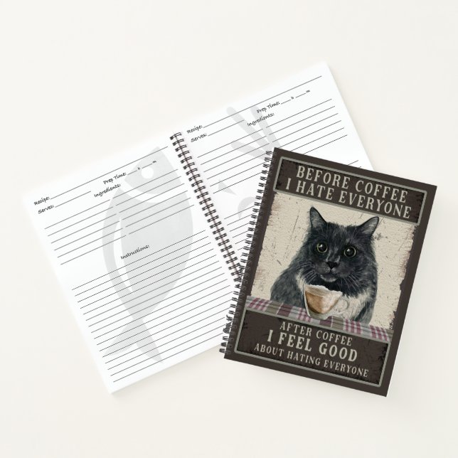 Black Sarcastic Cat and Coffee Vintage Notebook (Inside)