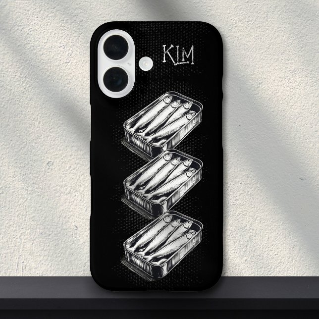 Black Sardine Art Grunge Drawing Custom Monogram  Case-Mate iPhone Case (Creator Uploaded)