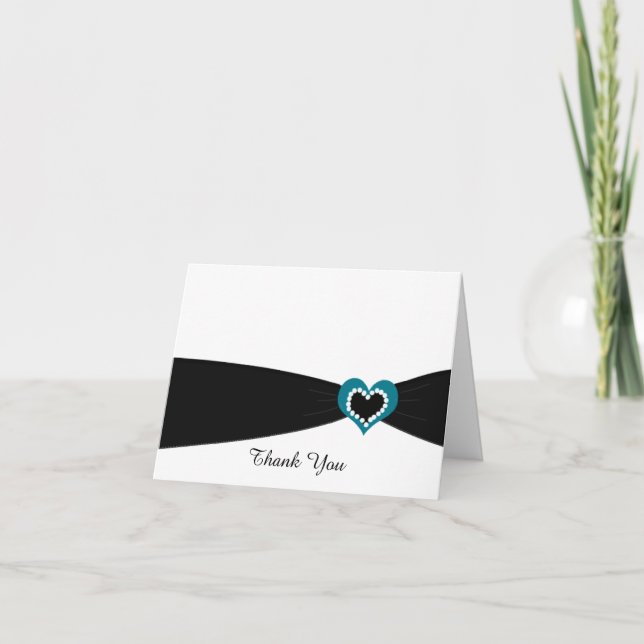 Black Sash With Teal Bow Thank You Card (Front)