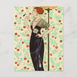Black Satin and Rose by George Barbier Postcard