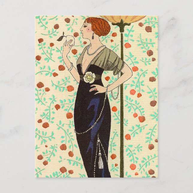 Black Satin and Rose by George Barbier Postcard (Front)