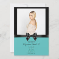 Black Satin Bow Teal Turquoise Photo Sweet 16