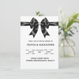Black Satin Bow Wedding Invitation | Elegant Ribbo