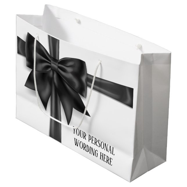 Black satin bow your message large gift bag (Front Angled)