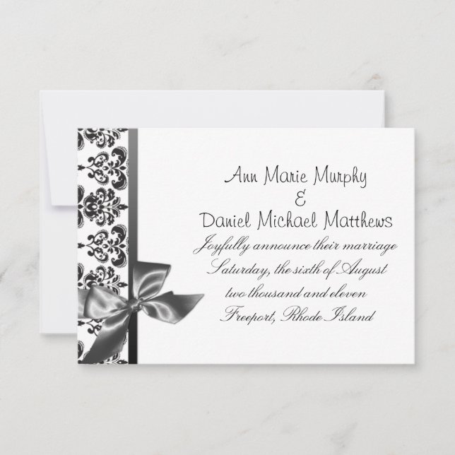 Black Satin Damask Wedding Announcement (Front)