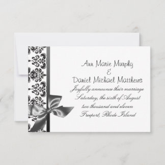 Black Satin Damask Wedding Announcement