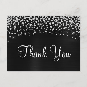 Black Satin Foil Diamond Confetti Thank You Postcard