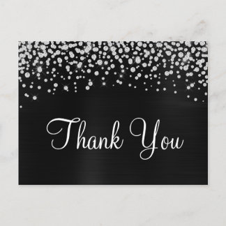 Black Satin Foil Diamond Confetti Thank You Postcard