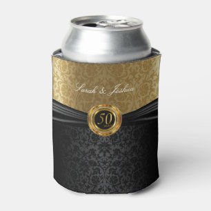 Black Satin & Gold Damask - 50th Anniversary Can Cooler