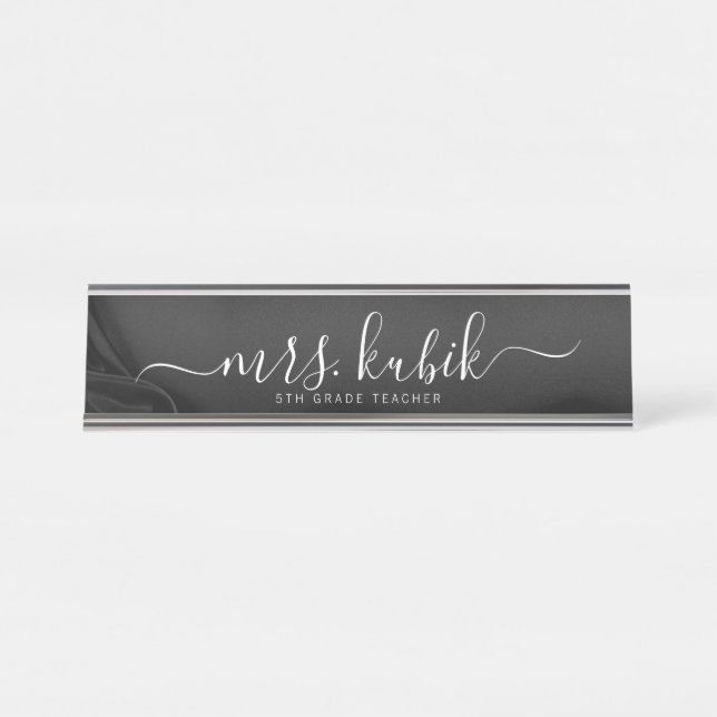 Black Satin Personalised Teacher Desk Name Plate (Front)