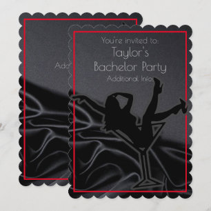 Black Satin Silhouette Bachelor Party Invitation