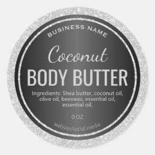 Black Satin Silver Glitter Body Butter Labels