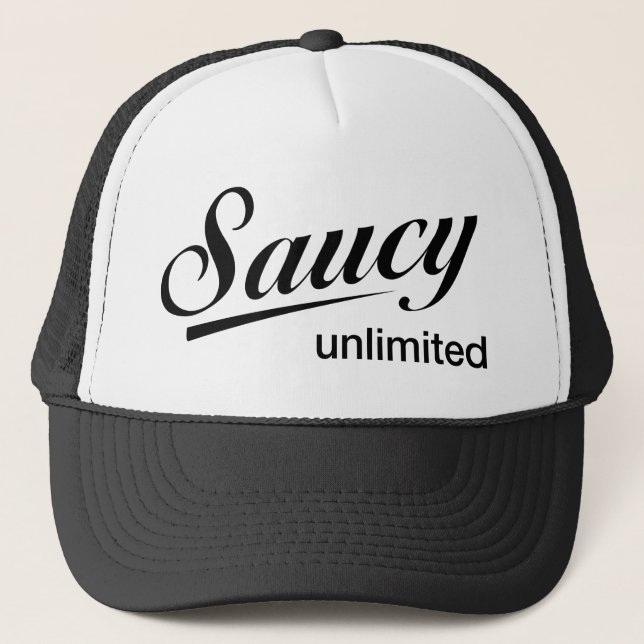 Black Saucy Unlimited logo Trucker Hat (Front)