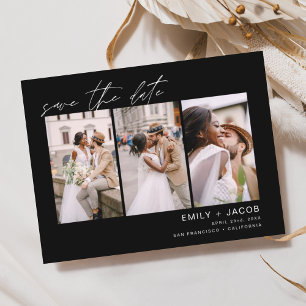 Black Save the Date 3 Photo Postcard