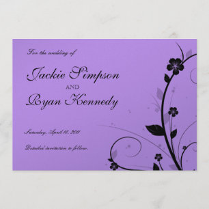 Black Save the Date Invite Floral Purple Silver