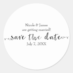 Black Save the Date Script Custom Personalised Classic Round Sticker