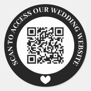 Black Scan To Access Wedding Website Heart QR Code Classic Round Sticker