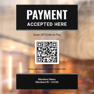 Black Scan to Pay QR Code Business Payment Window Cling