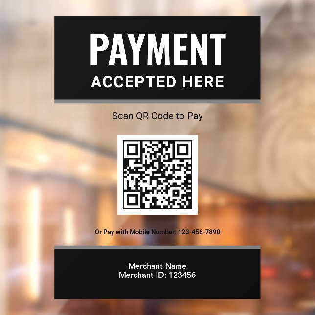 Black Scan to Pay QR Code Business Payment Window Cling (Sheet 2)