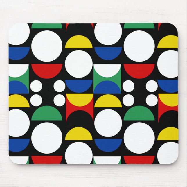 Black Scandinavian Bauhaus Mid-Century Pattern Mouse Mat (Front)