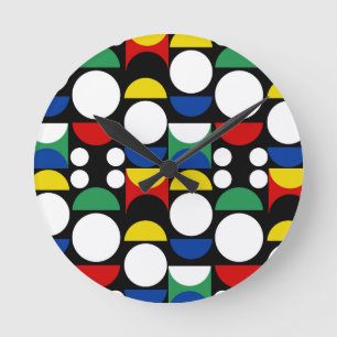 Black Scandinavian Bauhaus Mid-Century Pattern Round Clock