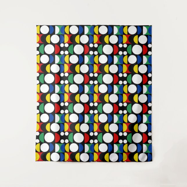 Black Scandinavian Bauhaus Mid-Century Pattern Tapestry (Front)