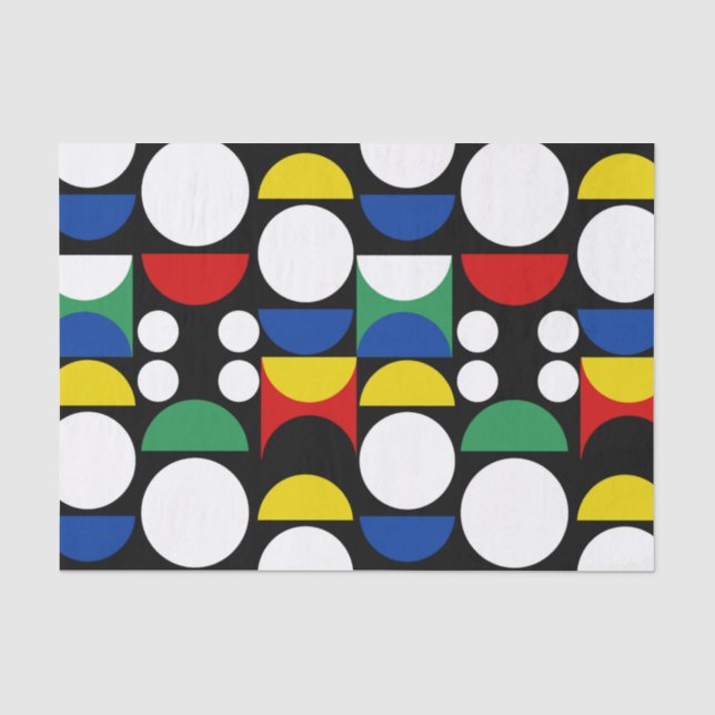 Black Scandinavian Bauhaus Mid-Century Pattern Tissue Paper (Front)