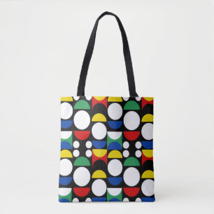 Black Scandinavian Bauhaus Mid-Century Pattern Tote Bag
