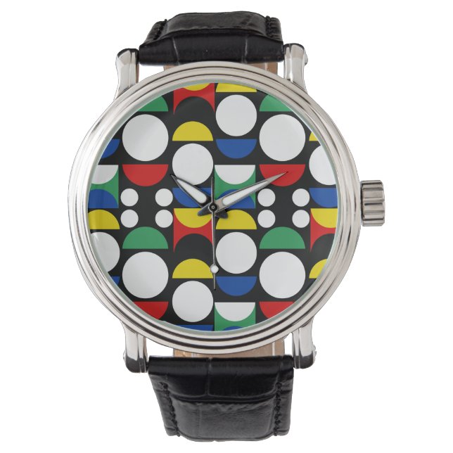 Black Scandinavian Bauhaus Mid-Century Pattern Watch (Front)