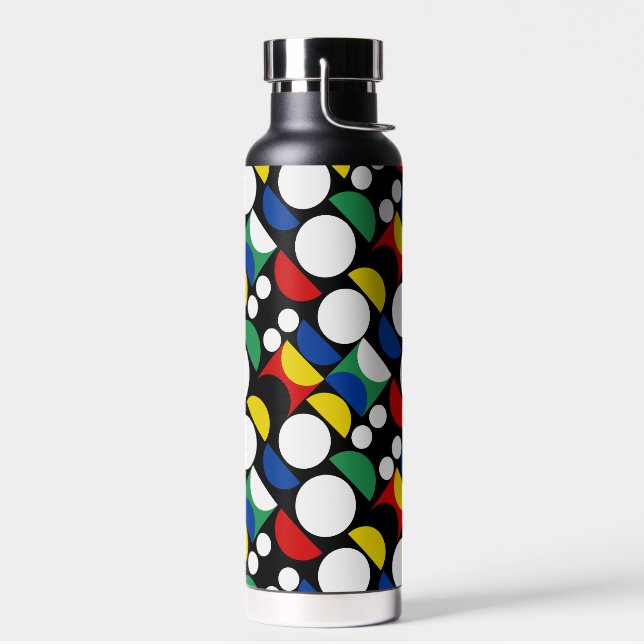 Black Scandinavian Bauhaus Mid-Century Pattern Water Bottle (Left)