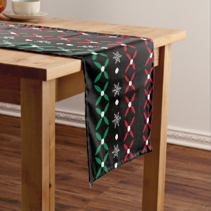 Black Scandinavian Folk Art Winter Holiday Short Table Runner