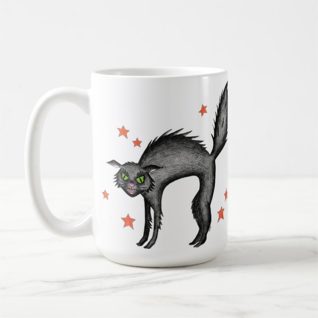Black Scaredy Cat Mug (Left)