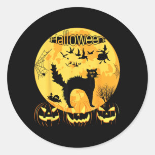 Black Scary Cat With Lighted Eyes Halloween Classic Round Sticker