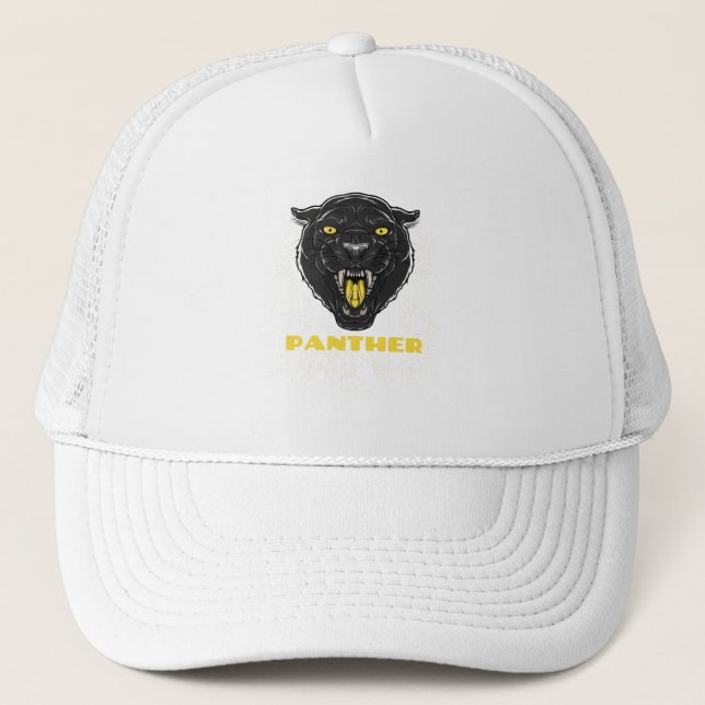 Black Scary Panther Trucker Hat (Front)