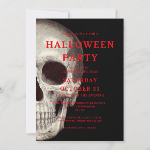 Black Scary Skull Adult Halloween Invitation