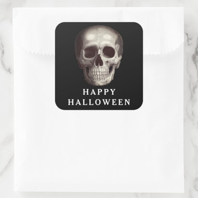 Black Scary Skull Adult Halloween  Square Sticker (Bag)