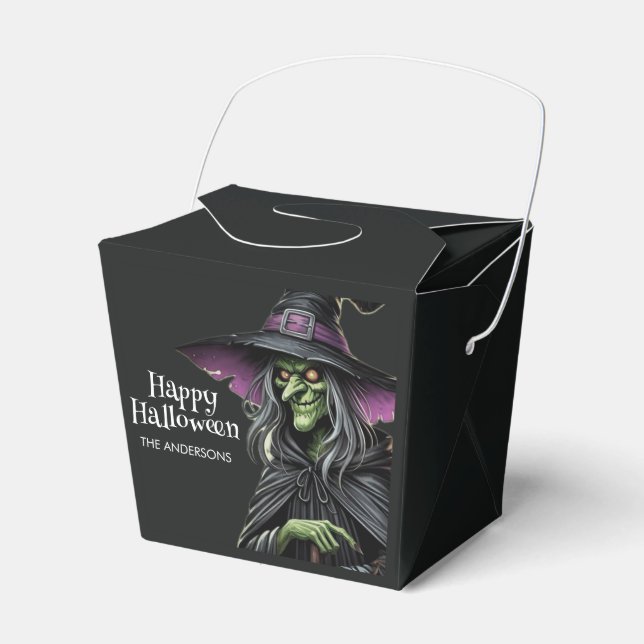 Black Scary Witch Happy Halloween  Favour Box (Front Side)