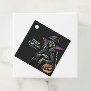 Black Scary Witch Themed Halloween Favour Tags