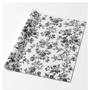 Black Scattered Chinoiserie Floral Garden Party Wr Wrapping Paper